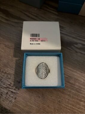 Touchstone Crystal Silver Pavé Oval Ring with Clear Crystals